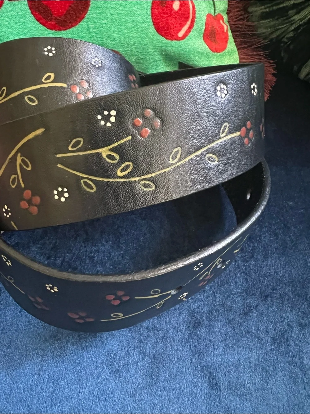Vintage 2002 DKNY Genuine Leather Hand-Painted Floral Belt – Size M